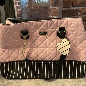 Betsy Johnson light pink, black and white shoulder bag